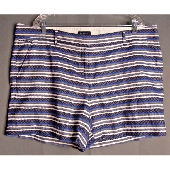 Land's End Low Rise Textured Shorts Horizontal Blue/White Striped Womens Size 18 - Picture 2 of 8